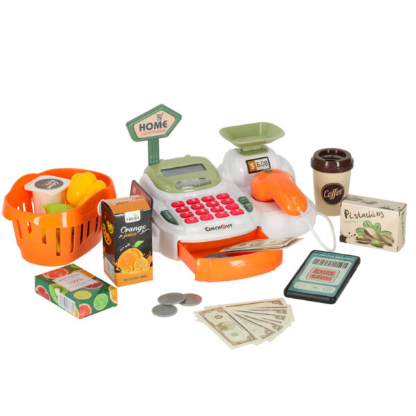 Cash register for children supermarket shop scanner calculator basket with accessories 36 el 168933