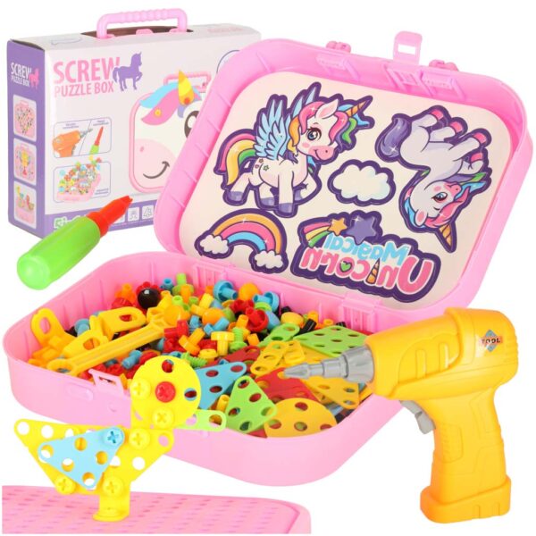 Building-blocks-in-a-suitcase-screwdriver-unicorn-167439 konstruktorius su atsuktuvu